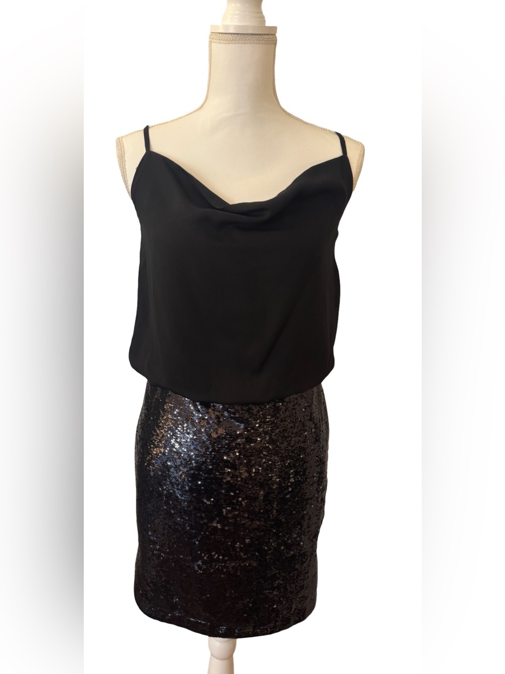 Black Sequin Cowl Neck Mini Dress | Holiday Dreses